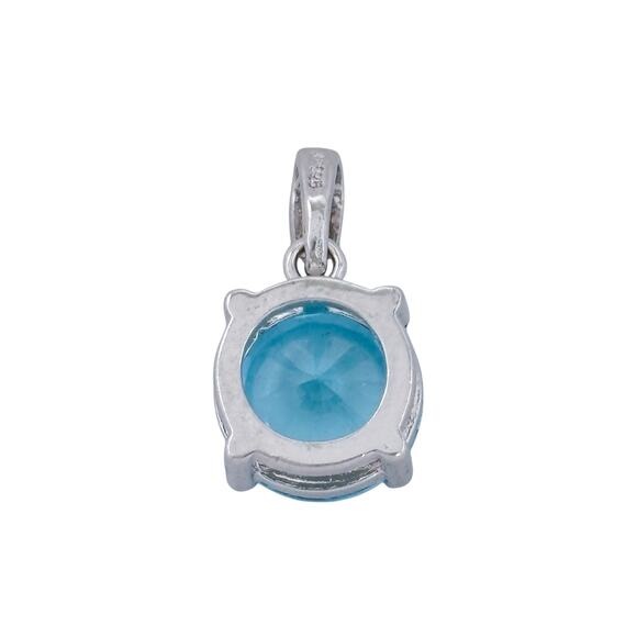 Estate Sterling Silver 925 Round Ice Blue Cubic Zirconia Pendant - Picture 4 of 8